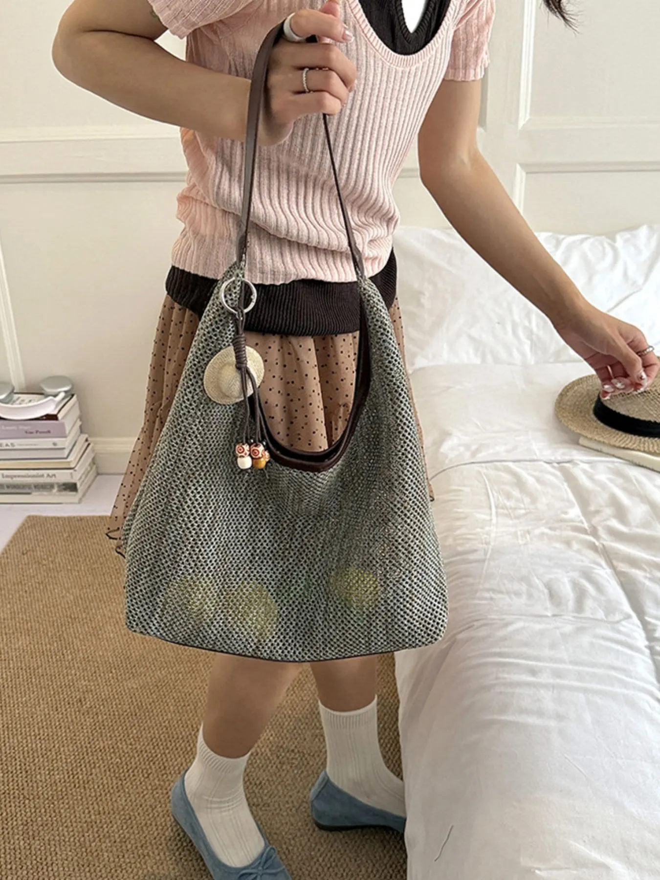 Textured Woven Shoulder Bag